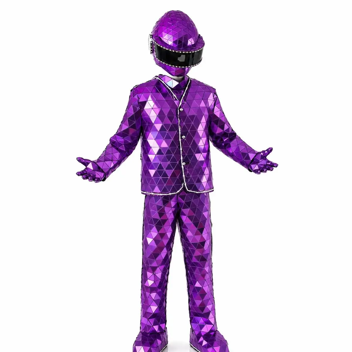 Handmade LED Cosplay Suit Full Body Light up Costume with Stage Mirror Mask Futuristic Halloween Performance Suit