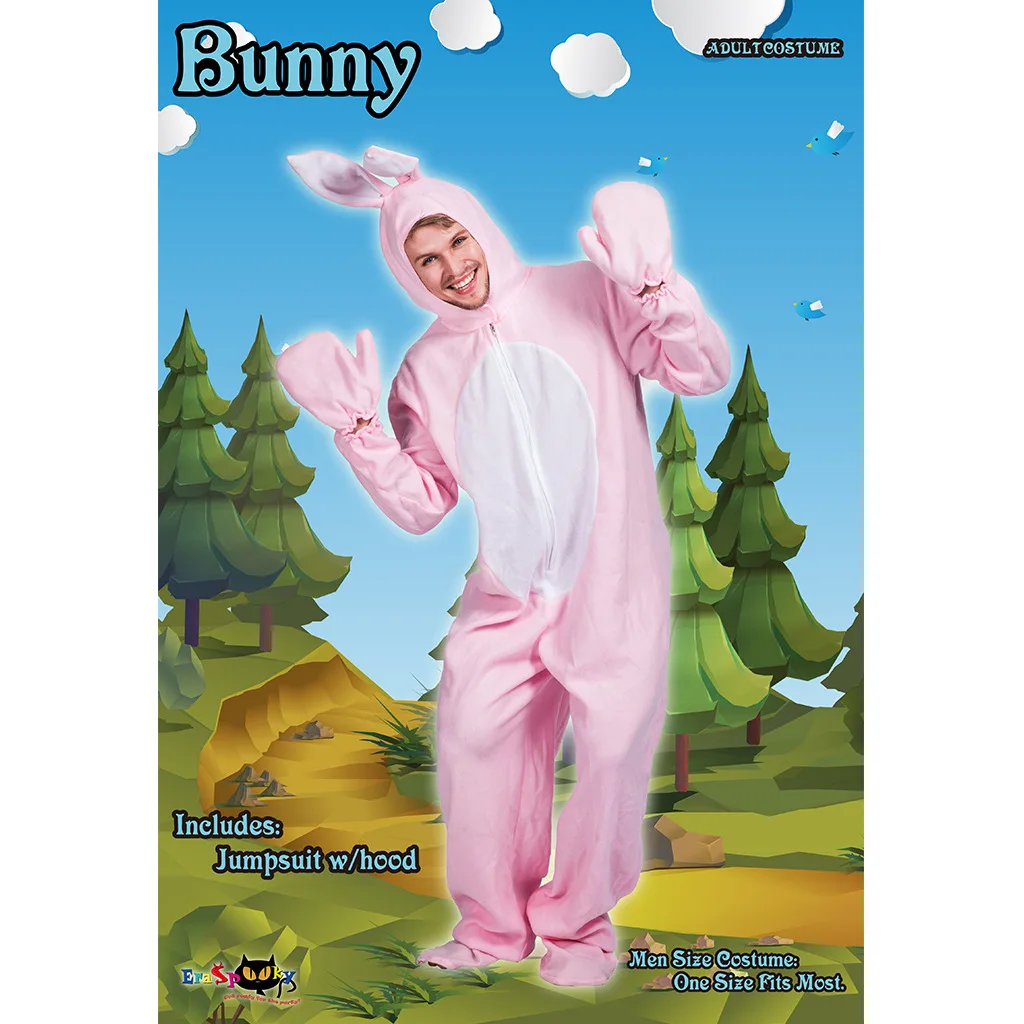 Pink Rabbit Cosplay Costume Adult Cute Animal Jumpsuit with Hat Carnival Easter Party Stage Performance Costume for Men Women