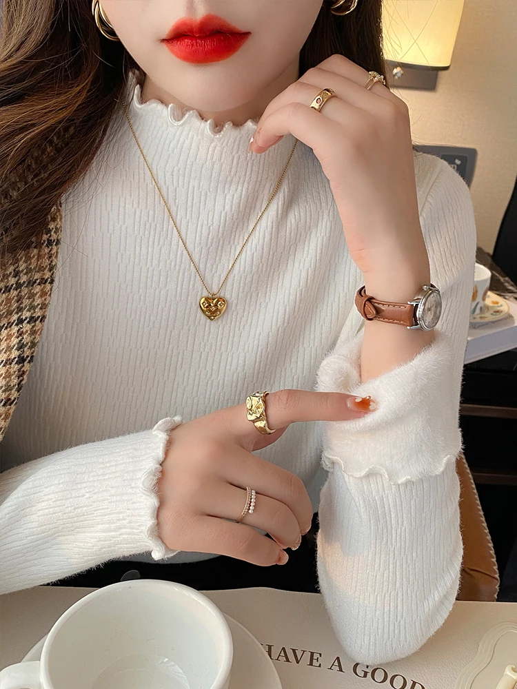 

Thiened Fce Warm Knitted Sweater High Ne f Collar Women's Base irt Inner Wear Turtlene Faionable Knitwear