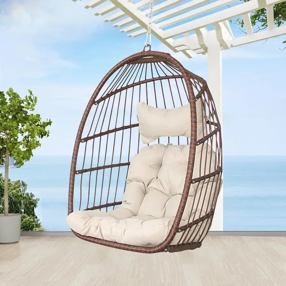 Outdoor Wicker Hanging Egg Chair Without Stand Patio PE Rattan Tree Swing Hammock Egg Chairs No Stand UV Resistant Cushions