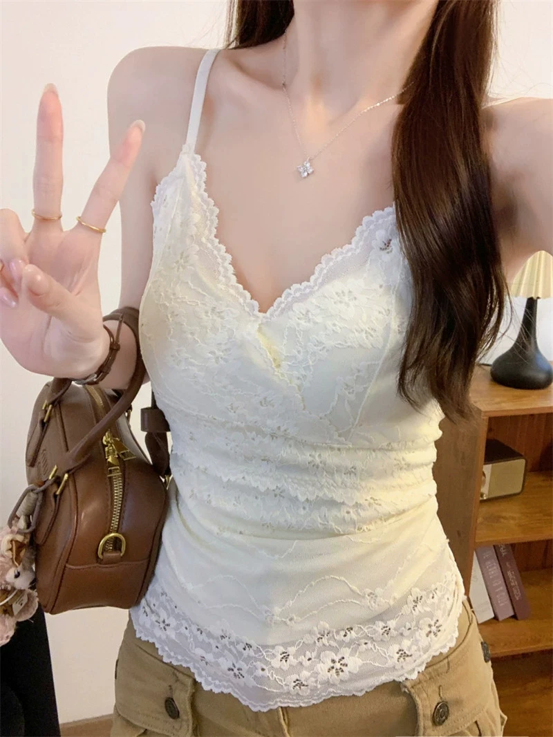 Chic Lace Camisole Women's Inner Wear Base Shirt Unique Beautiful Fall Autumn New Style Sweet Style Daily Casual Seamless