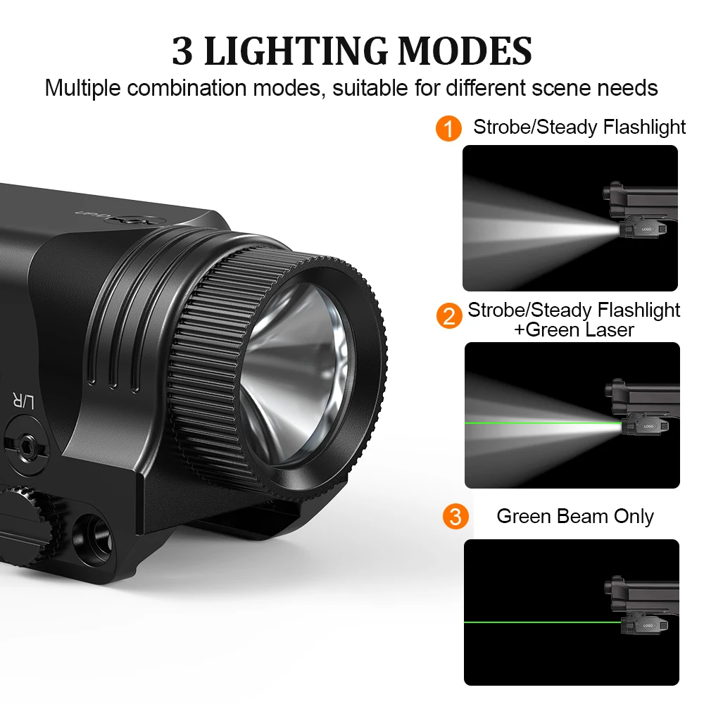 Flashlight laser sight, pistol magnetic charging green dot laser sight, compact laser combination with built-in lithium battery