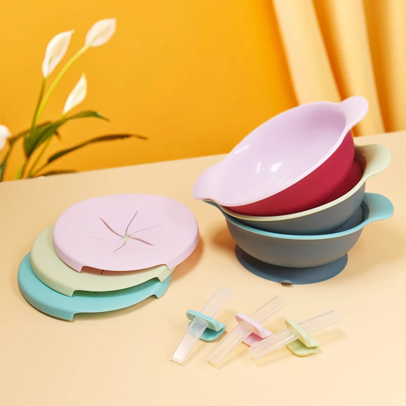 

1pcs Baby Feeding Bowl Set With Straw Lid Portable Snack Container Silicone Suction Cup Children's Tableware Bpa Free Baby Stuff