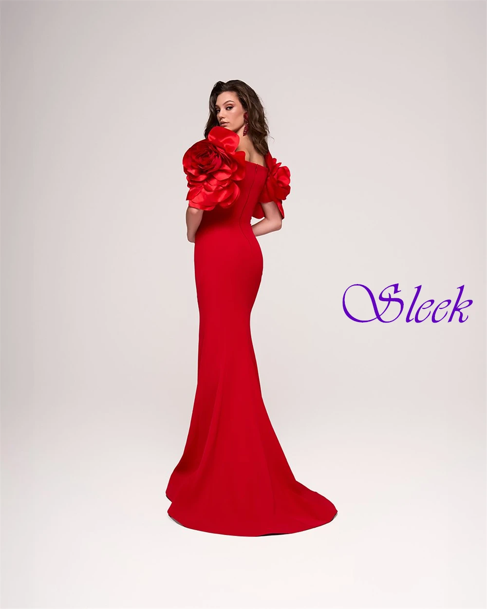 

Customized Luxury V-Neck Satin Evening Dress Graceful Short Sleeves Prom Dress Delicate Mermaid Flowers Special Occasion Gowns