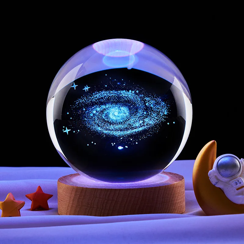 1pc Bedside Lamp Solar Theme Cosmos Series Crystal Ball Night Lights Milky Way Moon Small Ornaments for Desk Creative Gift