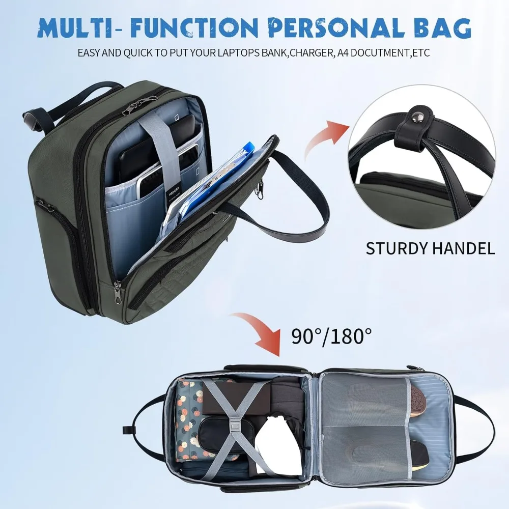 Lightweight 16-inch Multi-functional Underseat Overnight Suitcase for Women - Army Green, Compact Travel Bag