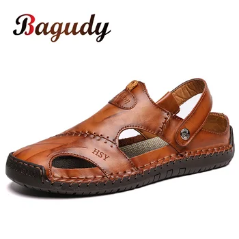 Neue Männer Leder Sandalen Sommer Männlichen Schuhe Strand Sandalen Mann Mode Bequem Im Freien Beiläufige Turnschuhe Klassische männer schuhe Size48