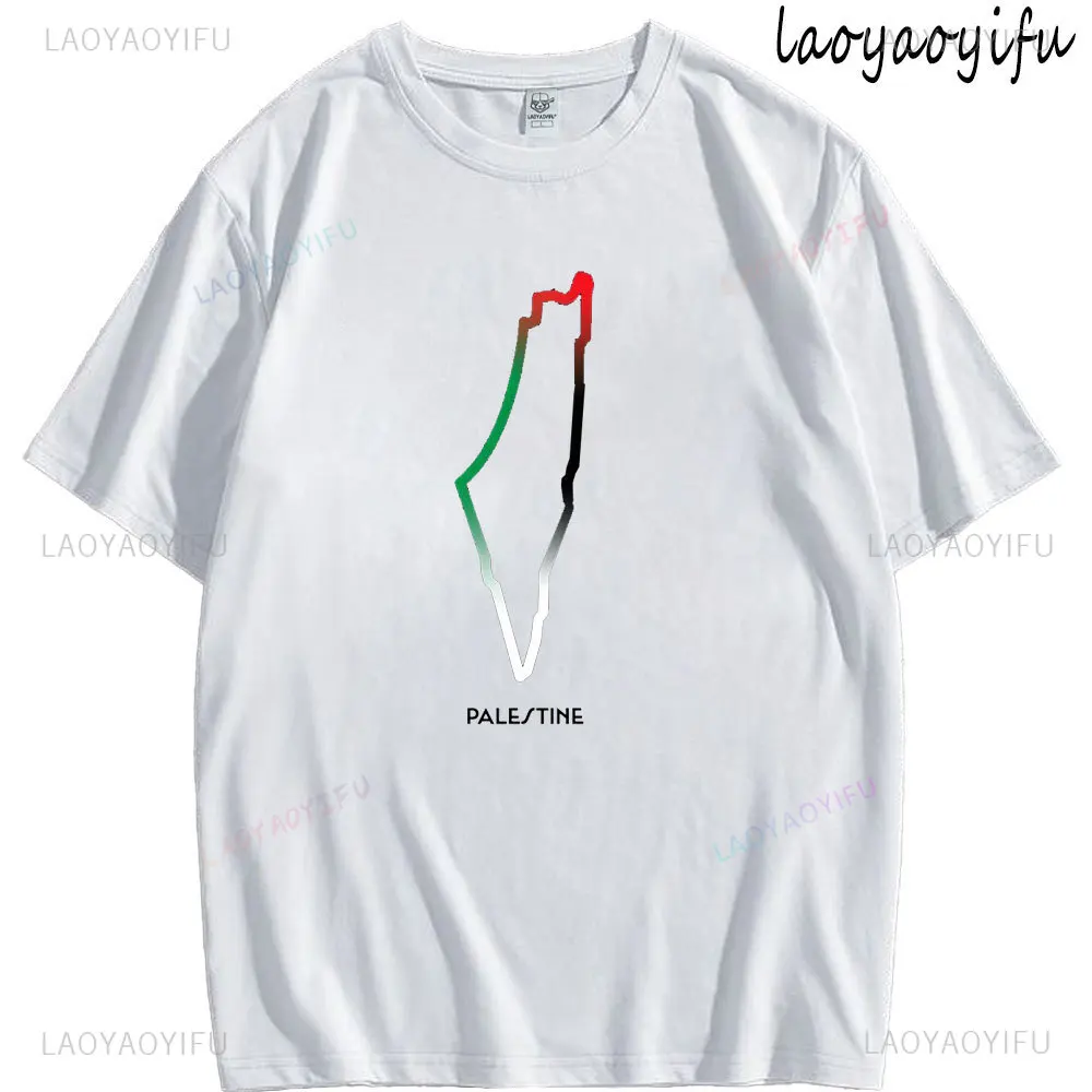 العلم الفلسطيني مطبوعة تي شيرت عادية س الرقبة فضفاض رجالي بلايز تيز فلسطين تي شيرت الصيف موضة قصيرة الأكمام
