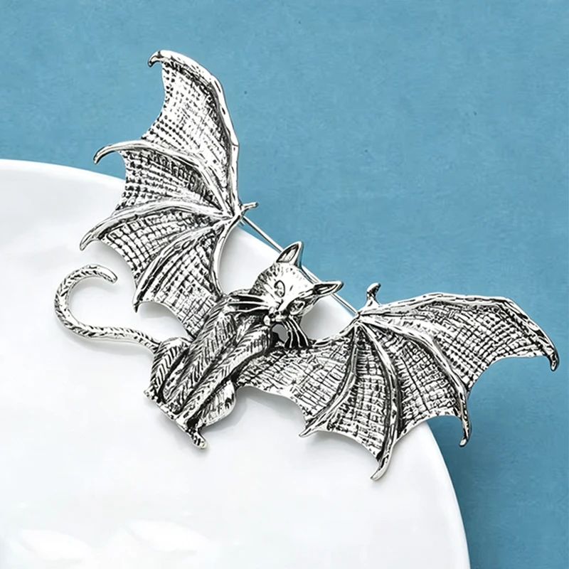 Wuli&baby Vintage With Wings Cat Brooches For Women 2-color Metal Flying Cat Elf Party Casual Brooch Pins Gifts