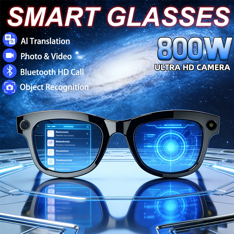 

Новые умные очки 2026 года: HD-камера 800W, AI-перевод, голосовой помощник AI, длительное время автономной работы, простые и универсальные умные очки