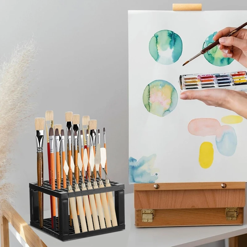 

2pcs Clear Paint Storage Box with Paint Brush Holder, 7 Craft Paint Storage Rack, Miniature Paint Rack for Paint Storage-SPMI