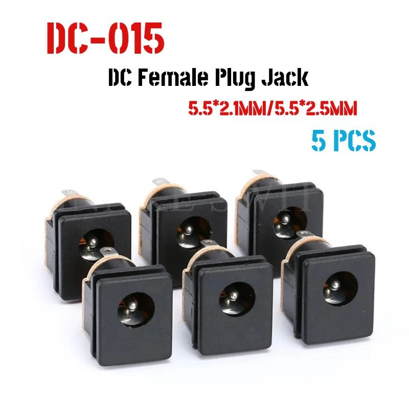 5 Pcs DC Power Socket DC-015 Jack 5.5-2.1 MM / 5.5-2.5 mm Square Panel Mounting 5.5X2.1mm / 5.5x2.5mm