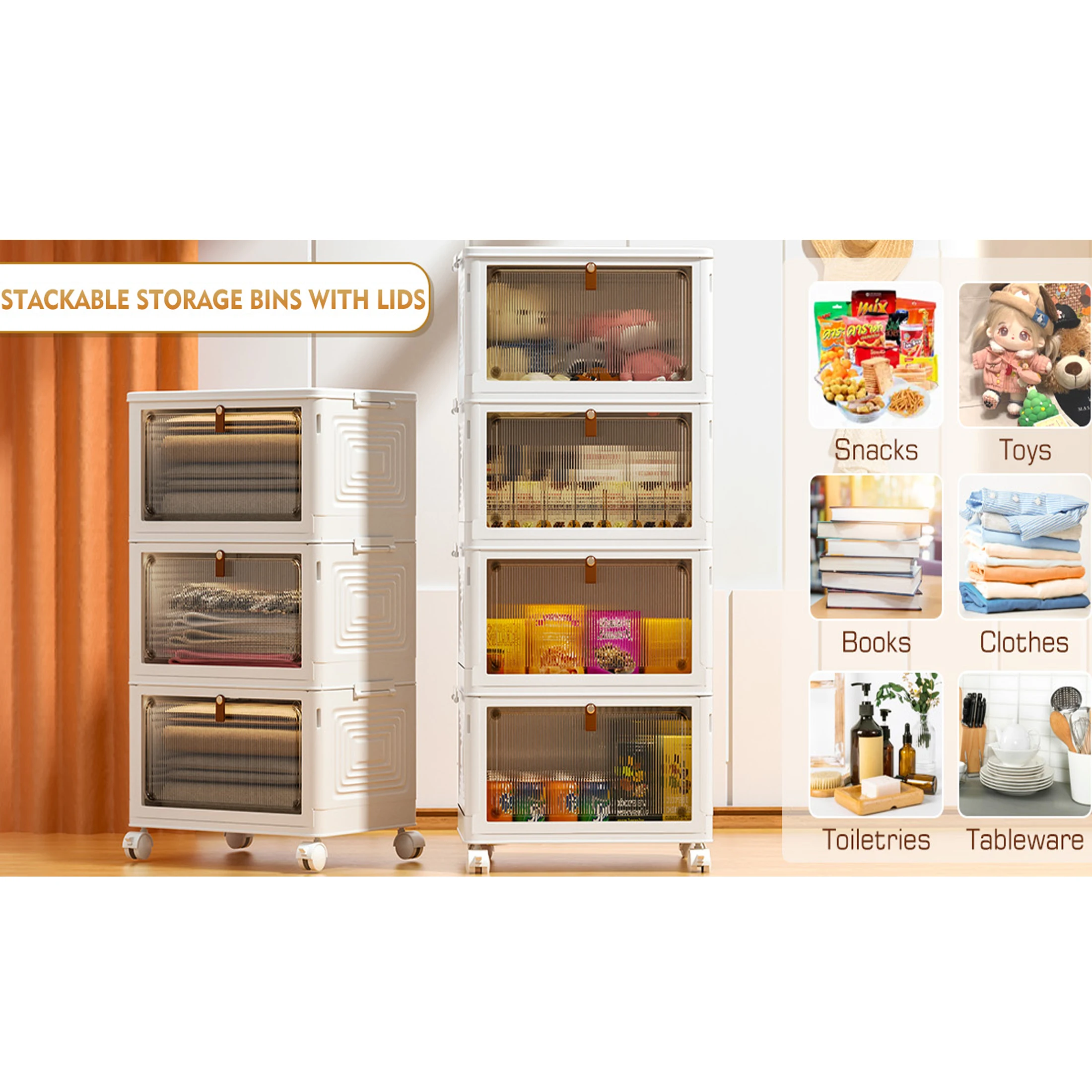 3/4/5 Tier Foldable Storage Box with Lid Collapsible Storage Shoes Rack Organizers Household Organizer Box with Wheels