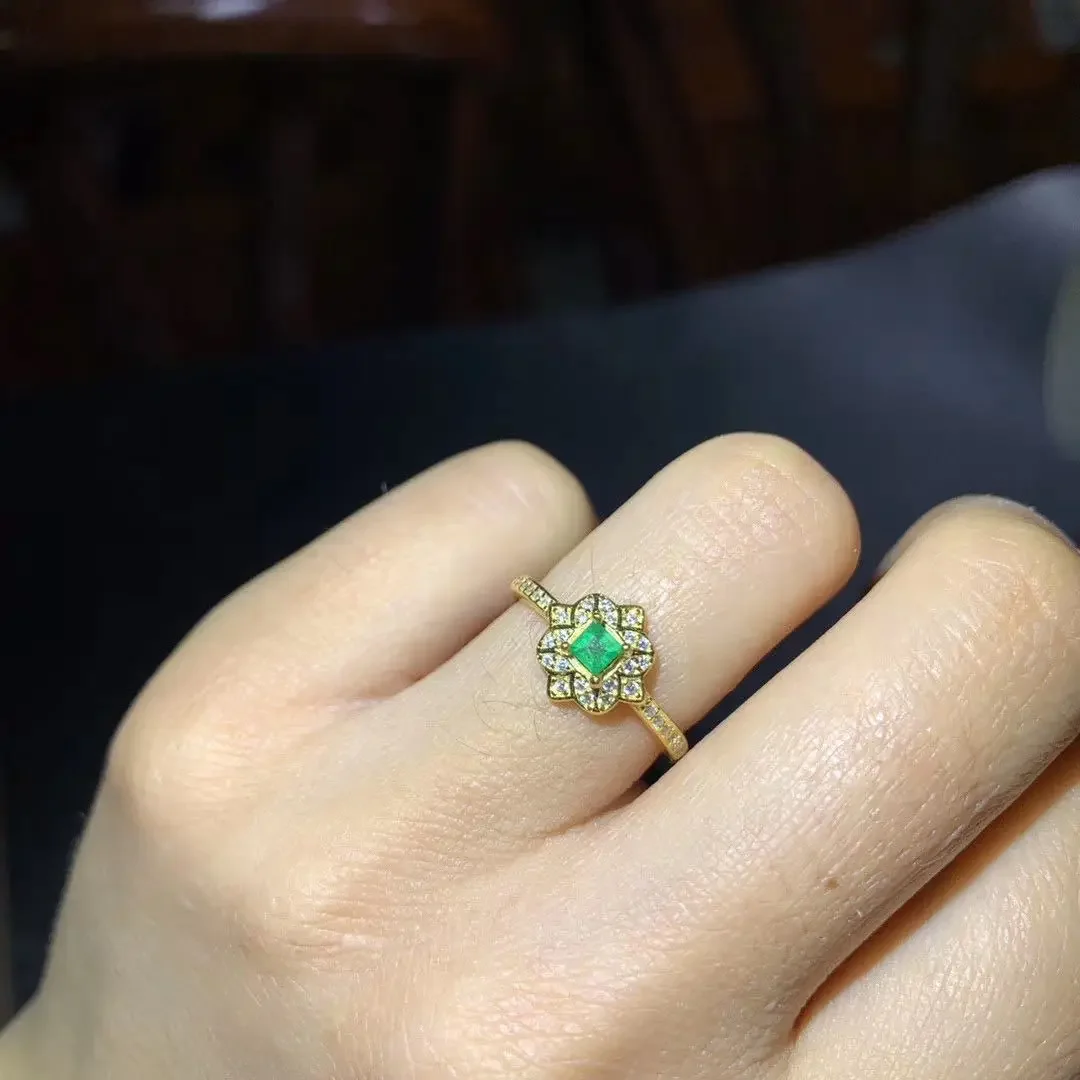 

Elegant 925 Silver Emerald Ring for Young Girl 3mm*3mm Natural Emerald Square Cut Silver Ring Brithday Gift for Girl Friend