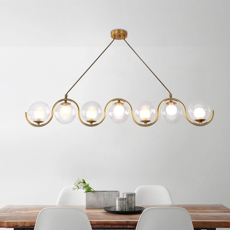 

Creative Glass Restaurant Chandelier All Copper Lamp Nordic Bar Home Decor Post-modern Dining Hanging Lights Wavy Pendant Lamp