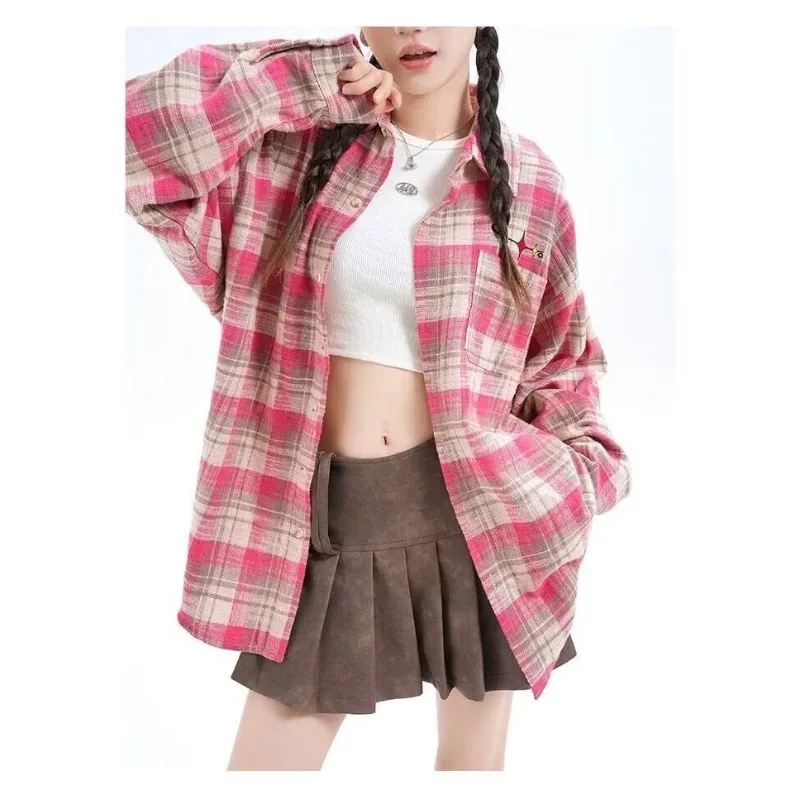 

Korean Popular Clothes Retro Traf American High Street Designer Style The Same Style for Couples Trendy Brand Shirts Plaid Shirt