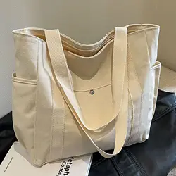 Borsa a tracolla in tela da donna Borse tote grandi beige nere per donna Borsa da lavoro multitasche solida