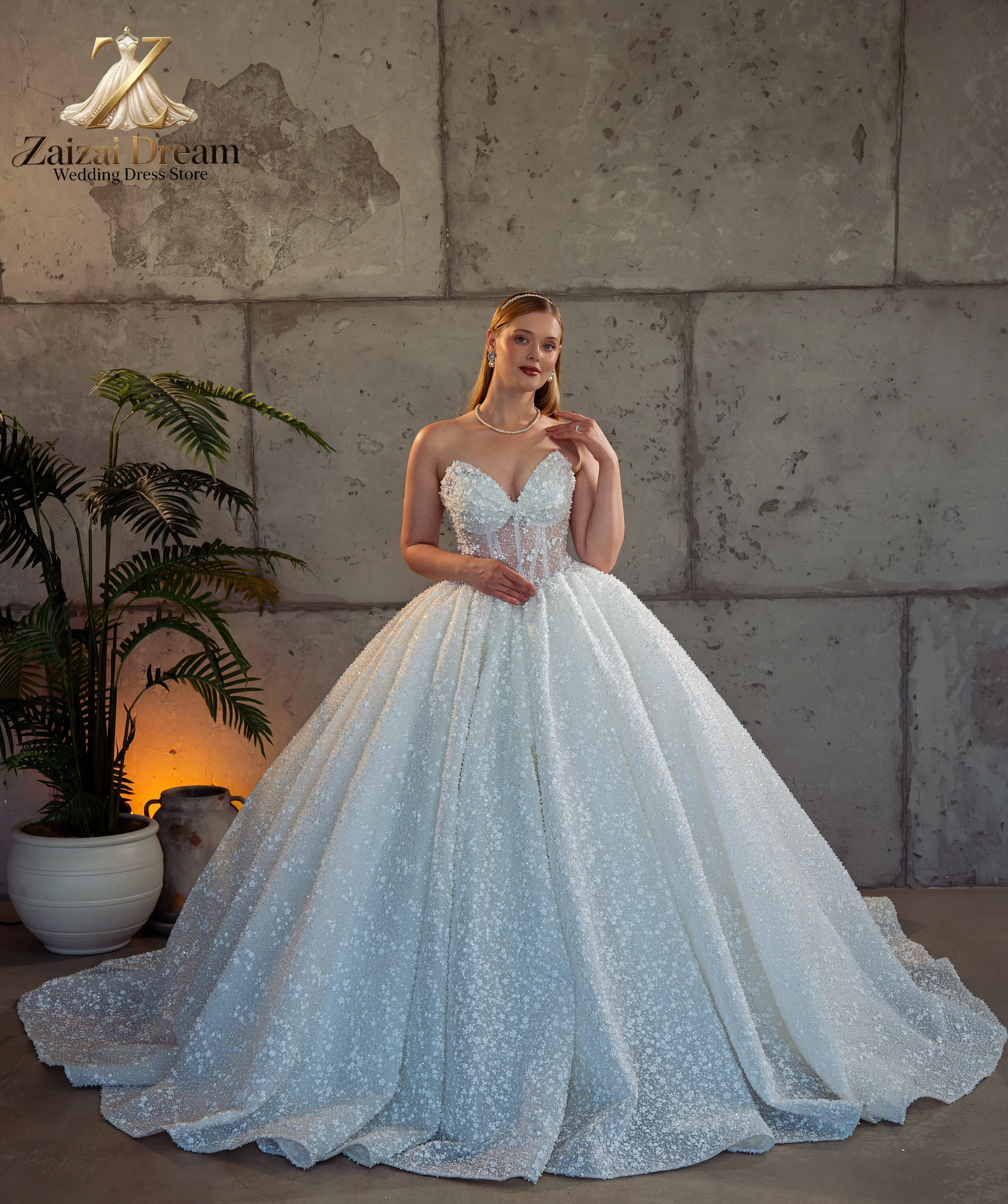 Customized Luxury Sparkly Wedding Dress Strapless Sweetheart Corset Princess Ball Gown Bridal Gown Long Train Vestido de Novia