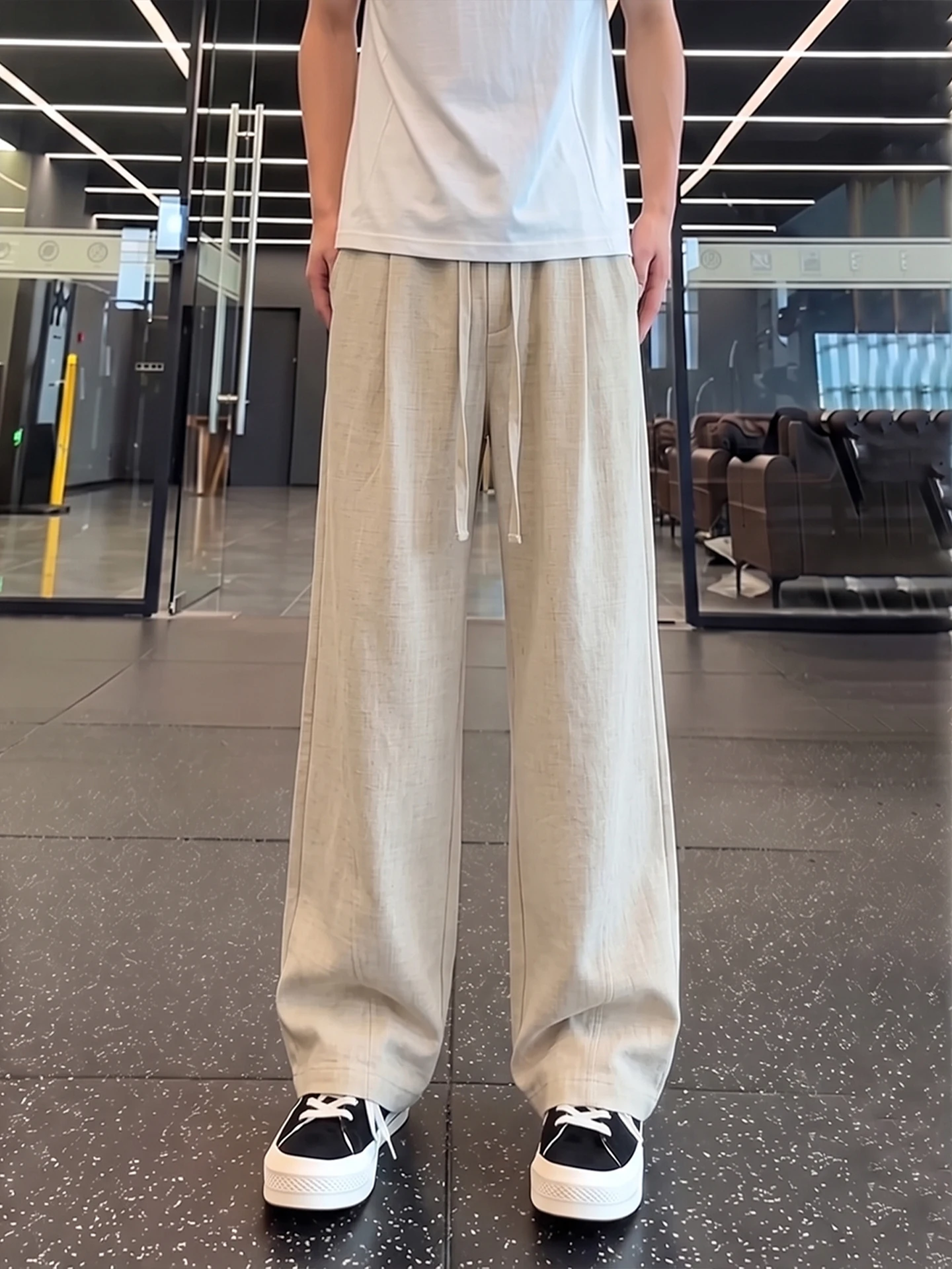 Lightweight Breathable Quick Dry Cotton Linen Men's Casual Pants Loose Drapey Summer Fashion Trendy Straight Leg Trousers