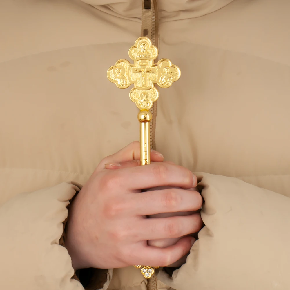 Eastern Orthodox Jesus Metal Handheld Cross Family Personal Altar Prayer Items Easter Golden Cross Gift