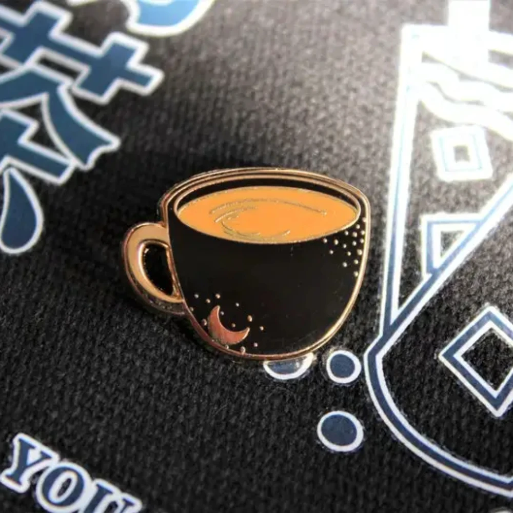 Coffee Cup Pins, Enamel Pin, Lapel  Gold Plated, Set, Black, Latte, Gift, Couple