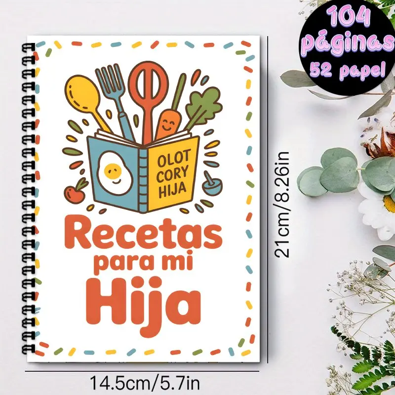 A5 Spanish Recipe Spiral Notebook,Suitable for Home Cooking, Baking and Home Chefs, Fashion Recipe Book, Gift for Food Lover