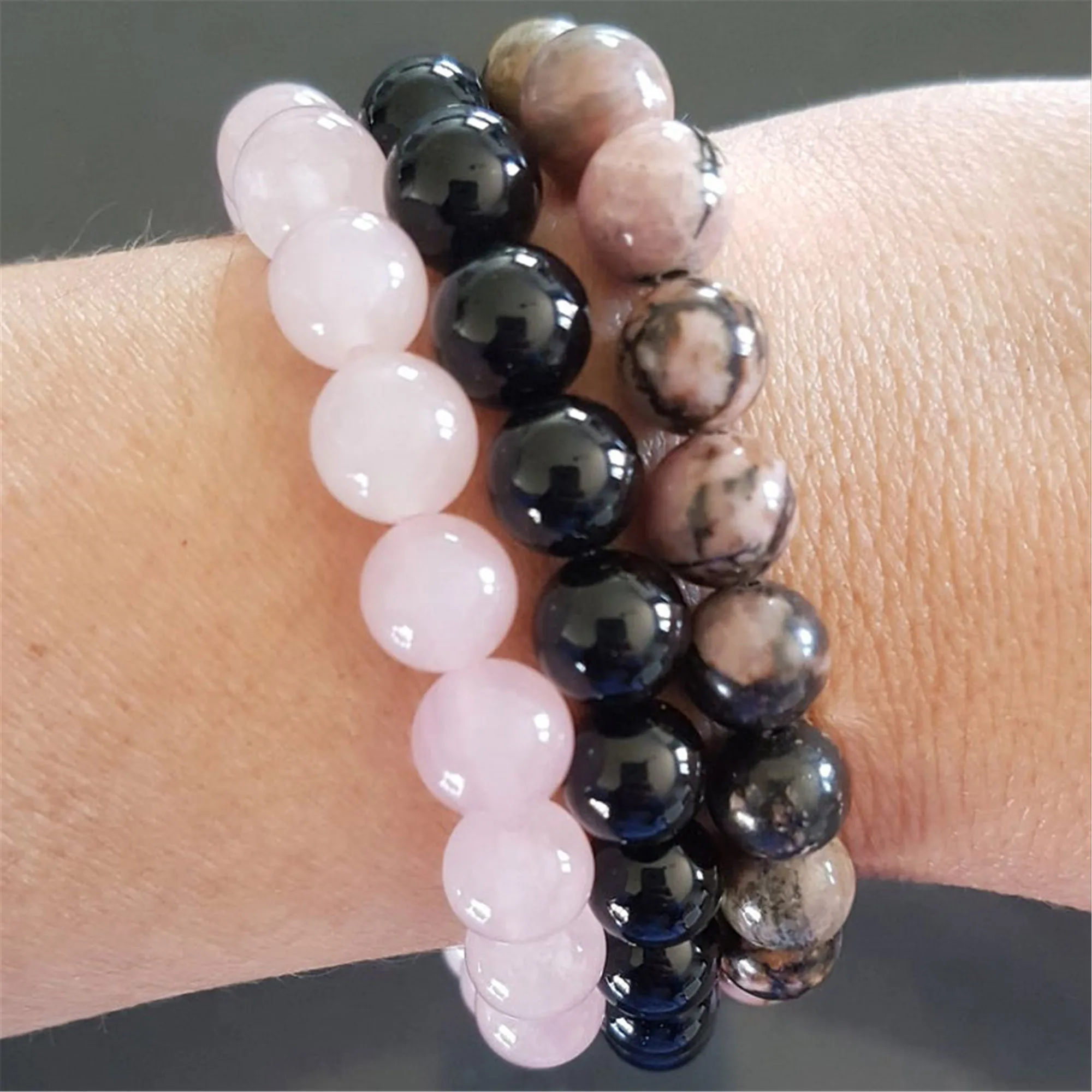 3pcs 8mm Rhodonite Beads Bracelet Healing Prayer Wrist Eco-Friendly Wrap Bohemian Handmade Party Wear Men