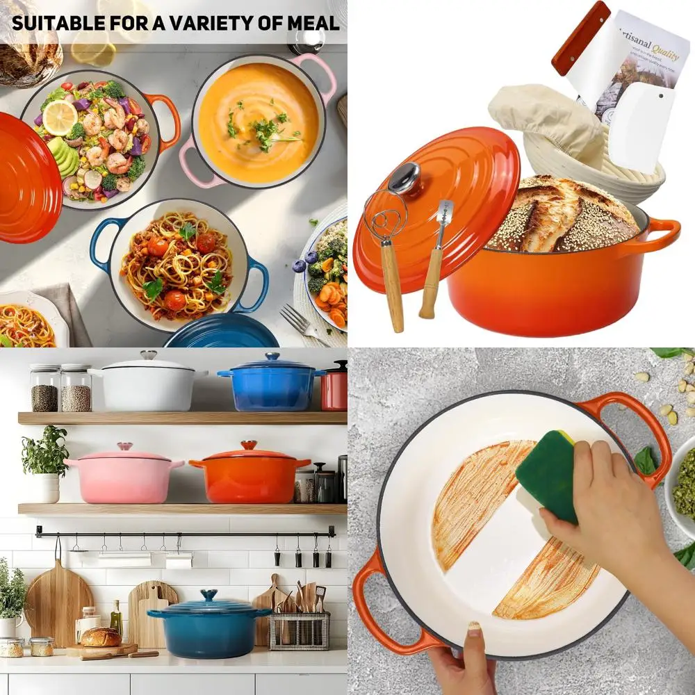 

Enameled Cast Iron Bread Oven with Proofing Basket - Heavy-Duty Cookware for Baking, Braising, Stews, Roasting (Orange)