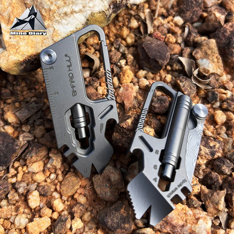 Novel Titanium Alloy 9in1 Multi-functional Knife Damascus Blade Key Chain Bottle Opener Screwdriver Hex Wrench EDC Outdoor Tool