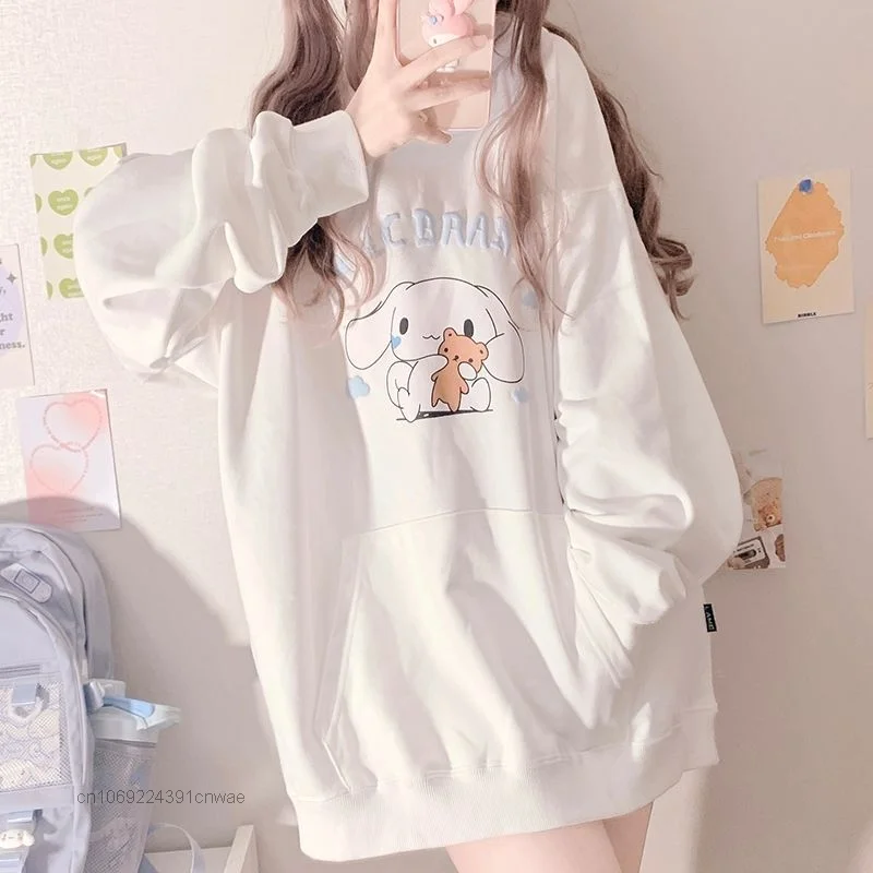 Sanrio Cinnamoroll bluza z kapturem Y2k dziewczyna Cute Anime Cartoon luźny pulower bluza z kapturem kobiety luźna moda wszechstronny Kawaii ubrania