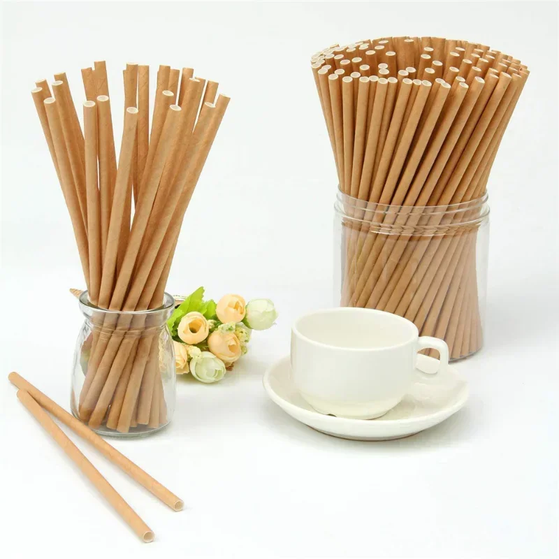 

50pc Eco Friendly Vintage Kraft Paper Straws Wedding Celebration Classmate Birthday Party Decoration Event Get Together Supplies