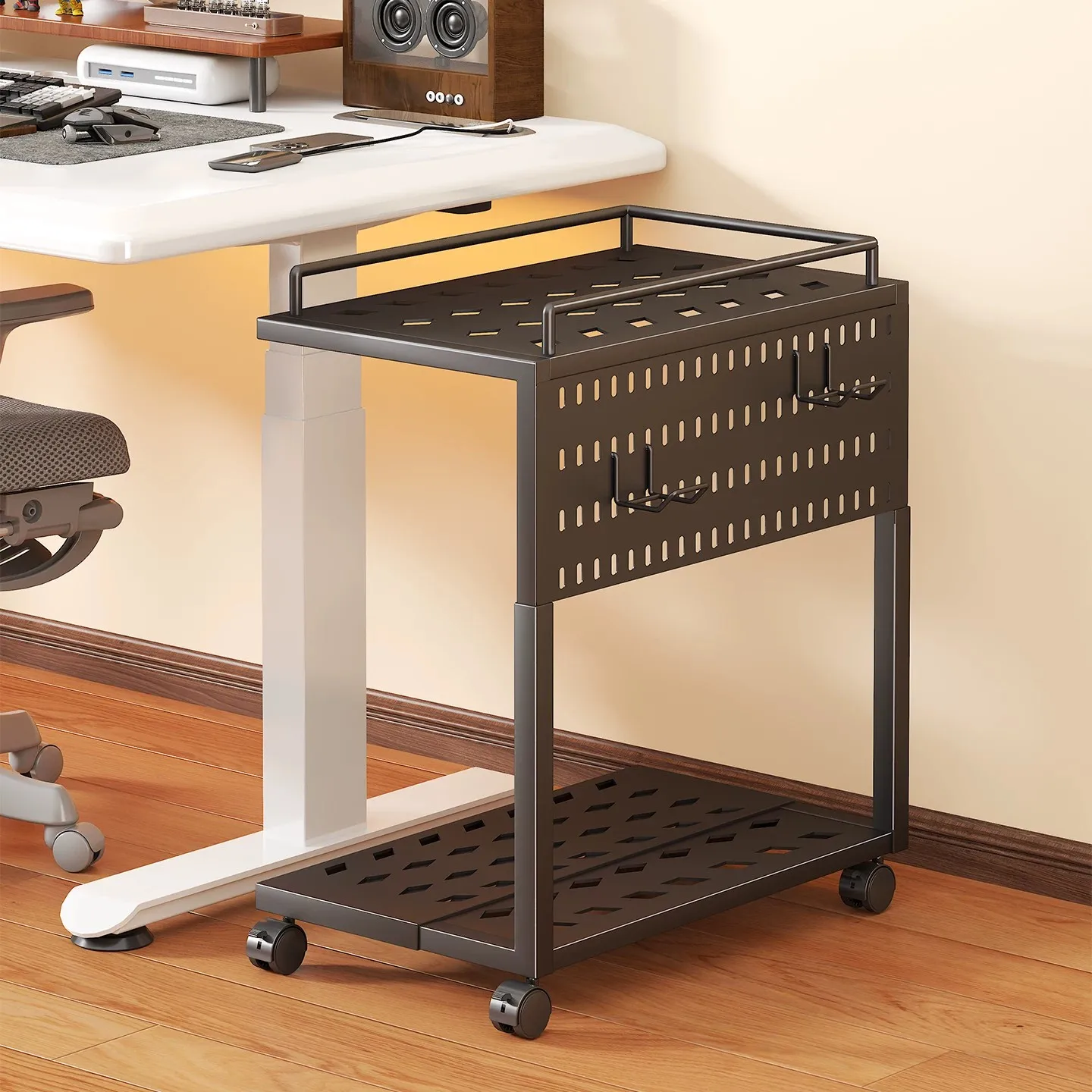 Computer Main Host Bracket Stand Mobile Office Desk under Table Desktop Case Base Home Office with Roller Storage Rack