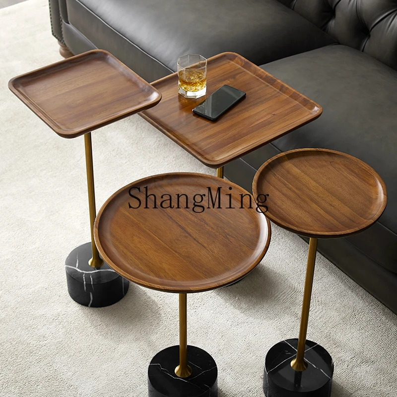 

SM solid wood mini high and narrow corner sofa side table walnut mobile bedside storage table