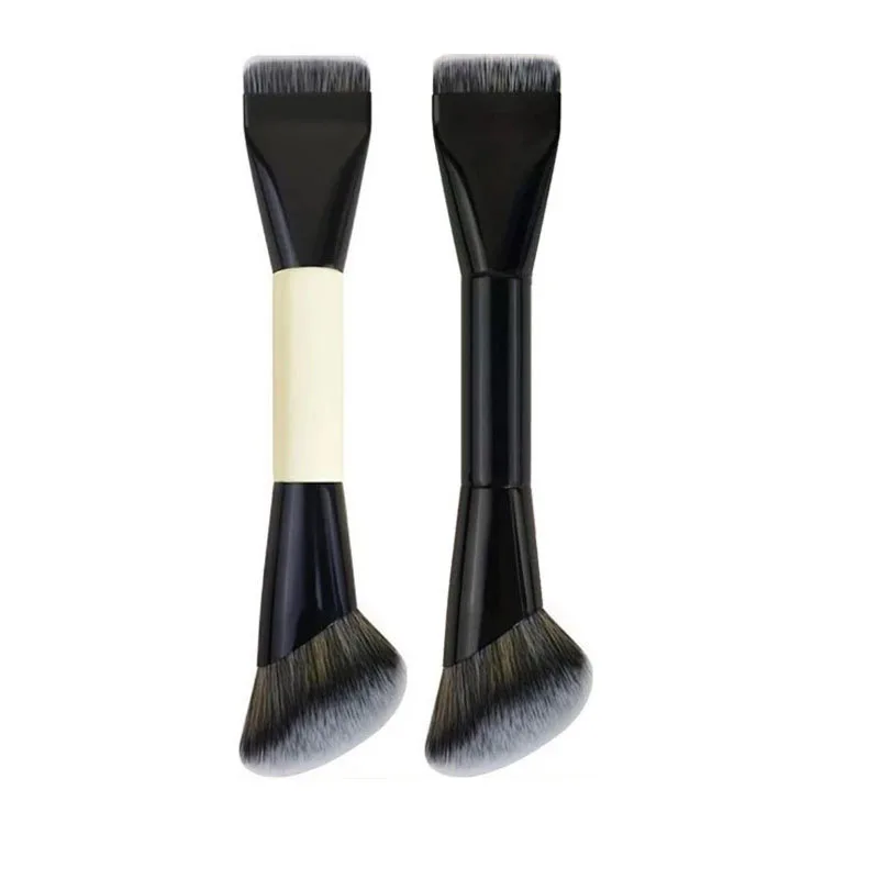 Brocha de Maquillaje de Doble Punta, Brocha Plana para Base, Brocha para Contorno, Brocha para Polvo Suelto, Brocha para Corrector, Herramienta de Maquillaje
