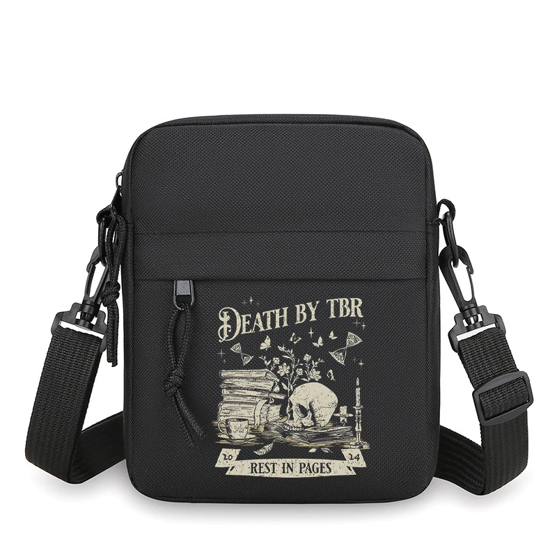 Messenger Sling Bags for Men Women Vintage Skull and Books Print Canvas Small Zipper Crossbody Pouch Read Club Gift Shoulder Bag