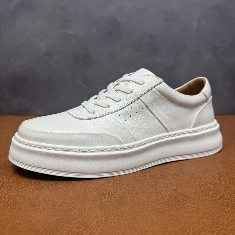 

Premium Horsehide Men Flats Skate Shoes New Handmade Thick-sole White Sneakers Genuine Leather Minimalist Casual Sports Shoes
