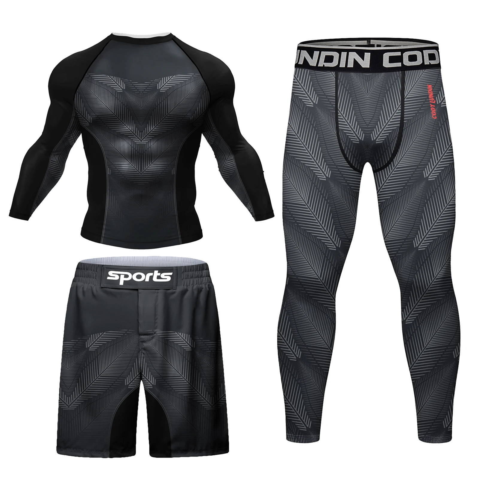 Cody Lundin Male Shirt + Pants Gym Set Men's MMA No Gi Jiu-Jitsu Brazilian Grappling Kickboxing Fitness Training Rash Guard Sets