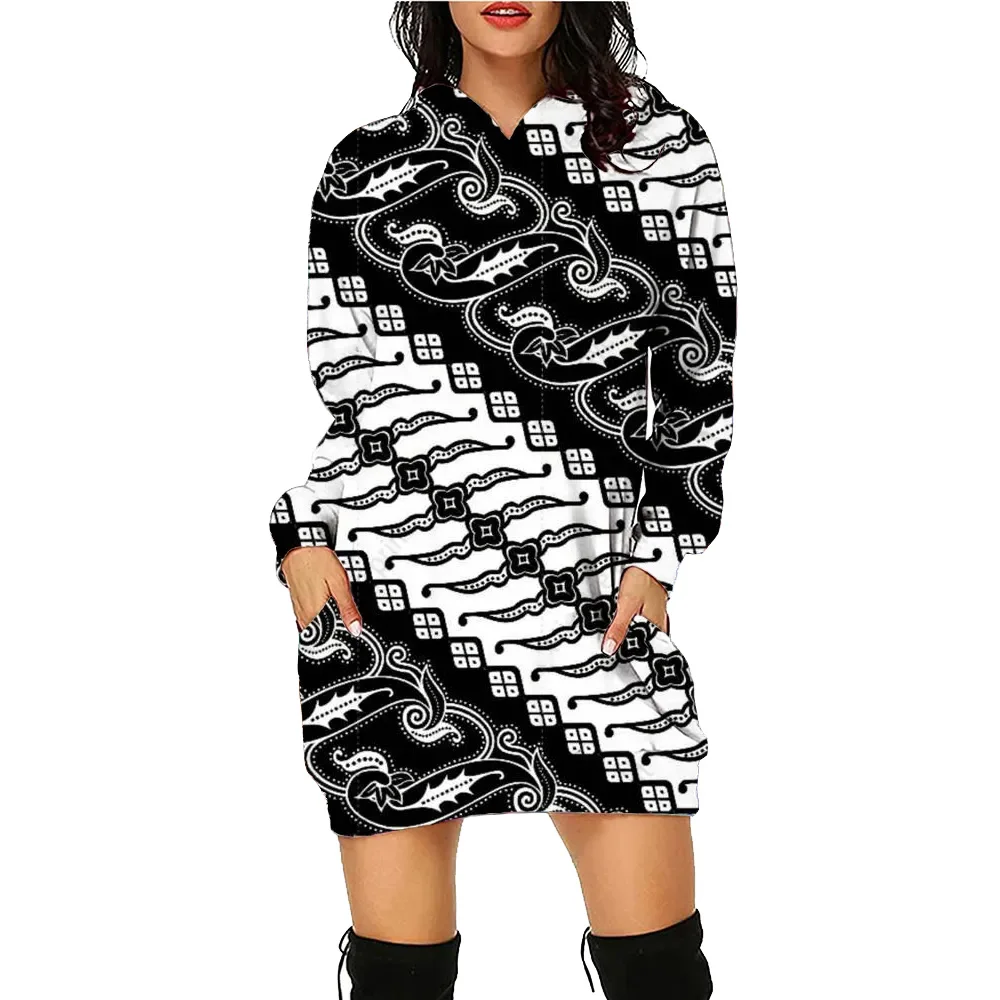 Vintage Printed Hoodie Dress Bohemia Women's Face Daily Workout Hoodie Long Sleeve Pullover Autumn Winter Loose Tee Traf Vestido