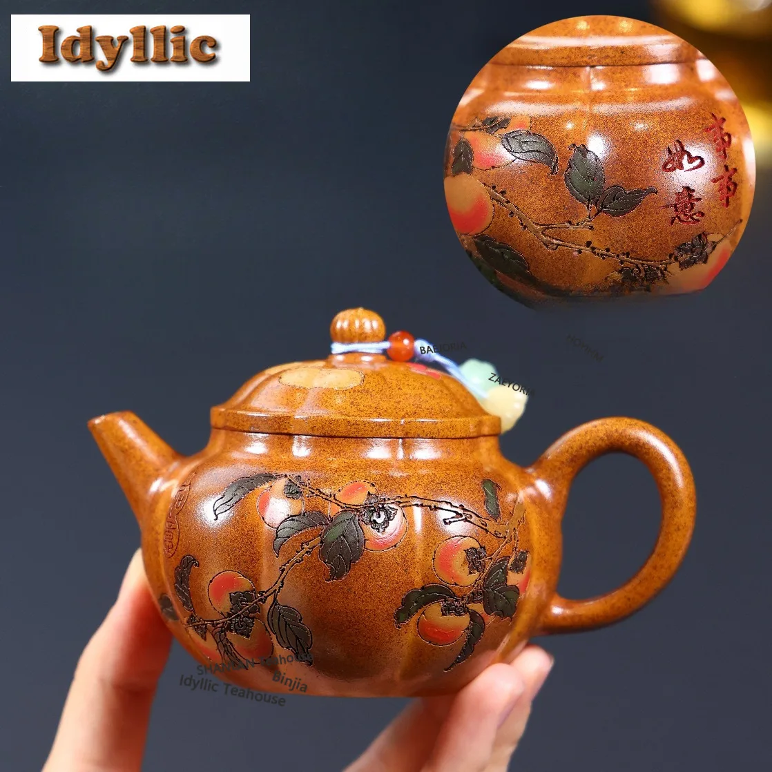 HOYIHM 160ml Classic Yixing Purple Clay Teapots Handmade Persimmon Pot Raw Ore Dragon Bond Golden Sand Mud Kettle Zisha Tea Set