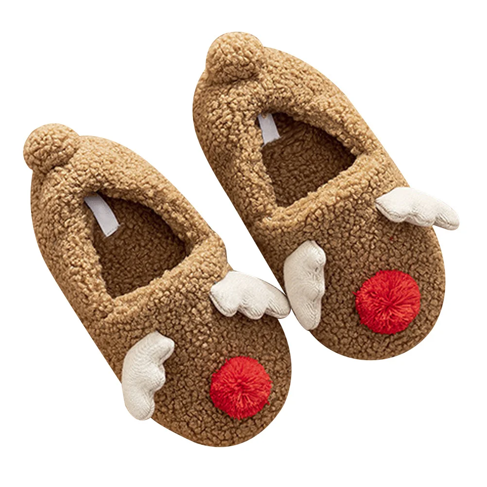 

1 пара детских хлопковых тапочек с рождественским дизайном лося, противоскользящие теплые домашние тапочки для женщин и детей, зимняя обувь для домашнего использования