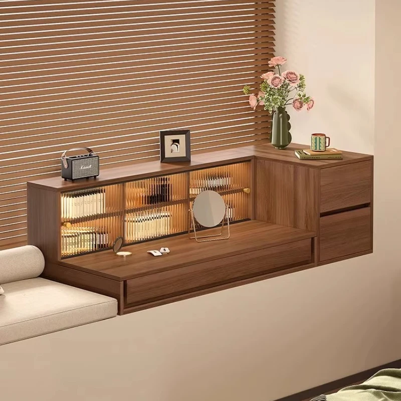 Solid wood bay window dresser retractable bay window desk storage cabinet