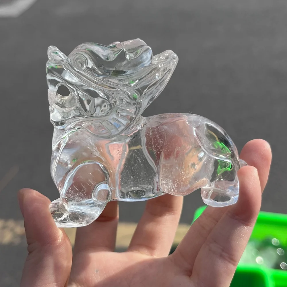

1PCS Natural Clear Quartz Dragon Carving Animal Statue Healing Gemstone Craft Unique Christmas Gift