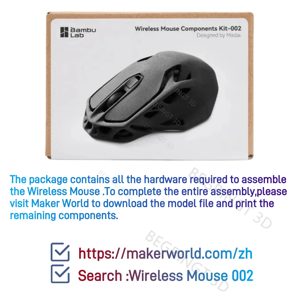Kit Fai Da Te Per Mouse Wireless Da Stampa 3D – Modello 002 Per Bamboo Lab, Con Componenti E Hardware Per Assemblare Il Tuo Mouse