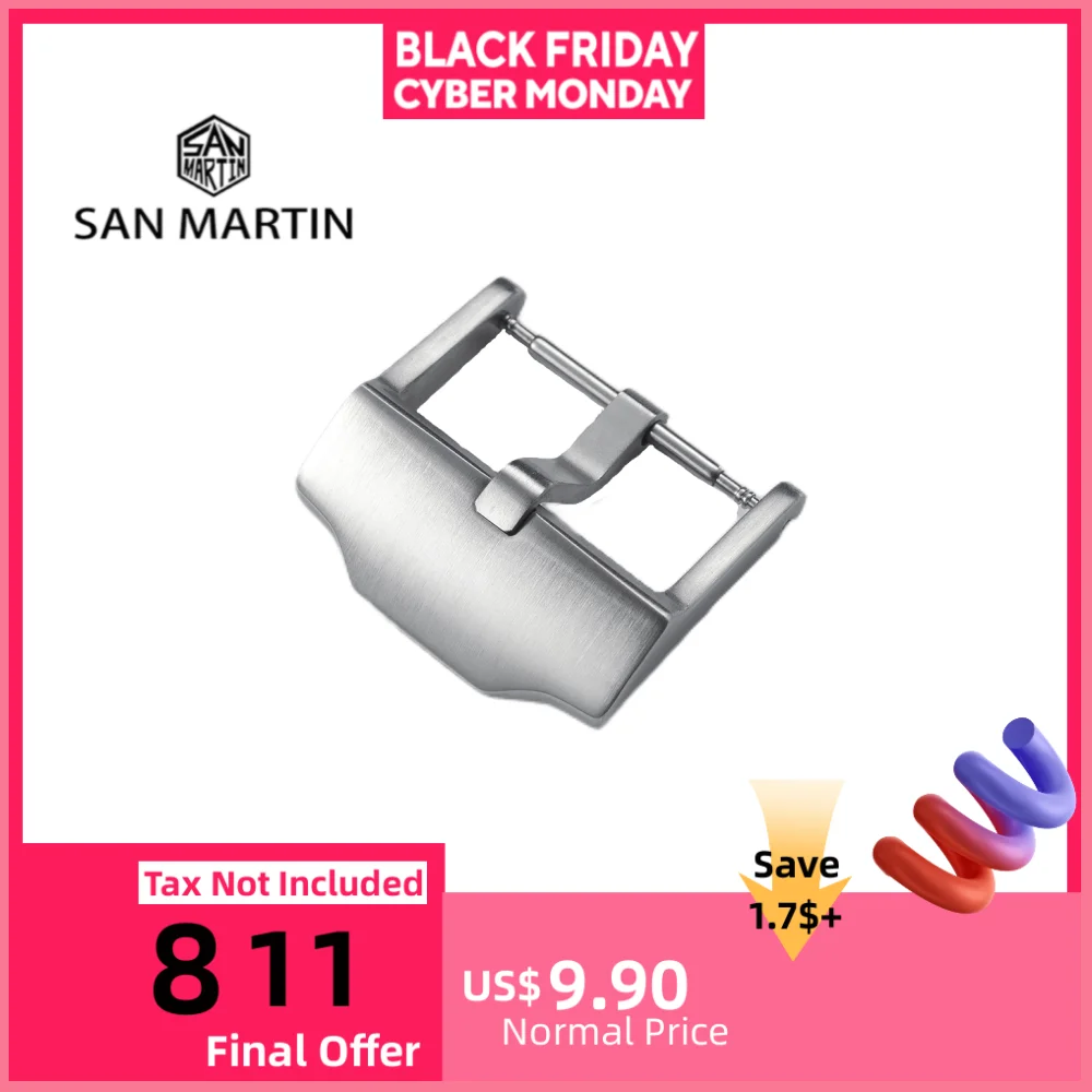 

San Martin Watch Band Buckle Brushed 316L Stainless Steel 20mm 18mm Men Watchband Strap Watch Parts Silver Clasp Accessories