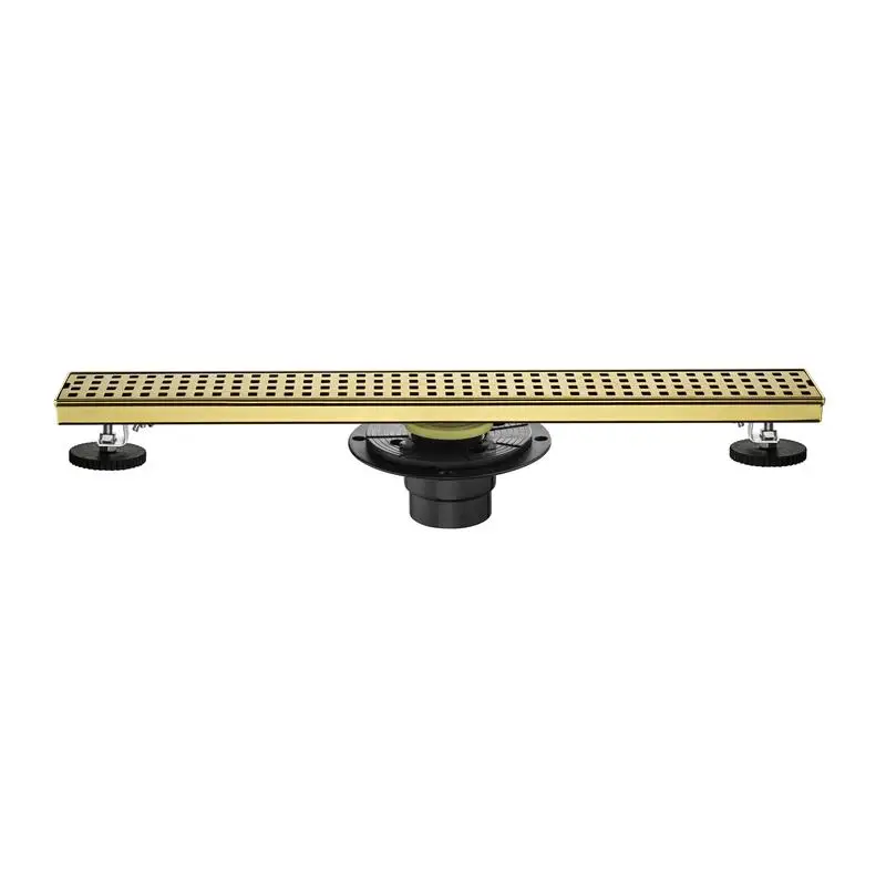 

24-Inch Linear Shower Drain with Removable Quadrato Grate, 304 Stainless Steel Drain, Includes Hair Strainer and Leveling Feet,