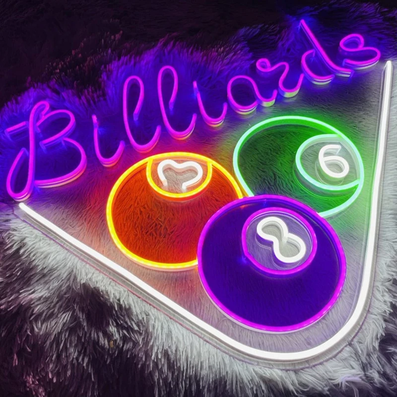 Neon Sign Billiards Led Lights Sign Handmade Custom Personalized Gift Neon Light for Game Room Wall Decor Hanging Night Lamp