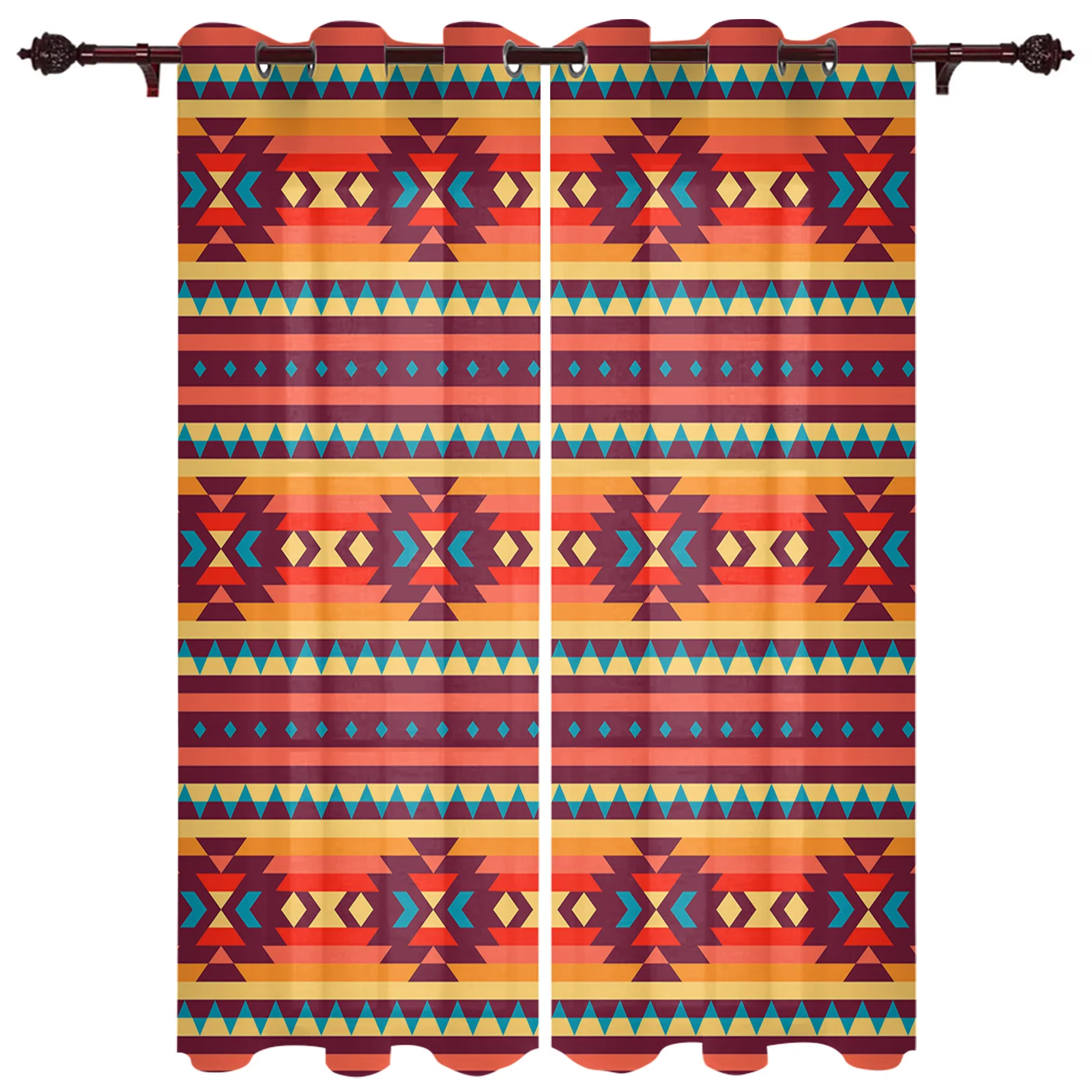 American Tribal Pattern Window Curtain Living Room Bedroom Valance Curtain Festival Home Kitchen Decor Curtain