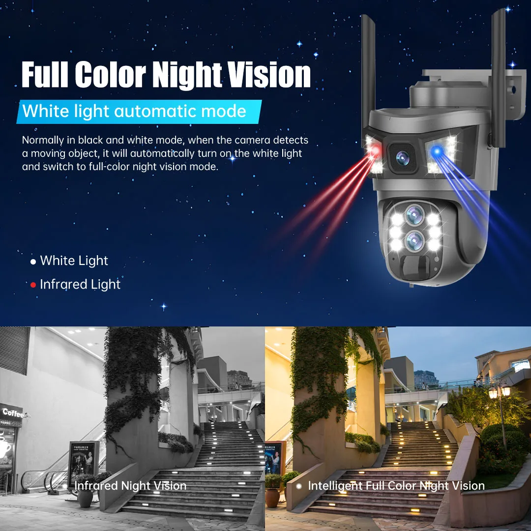 10X Zoom 4G Sim Solar Camera Outdoor 6K 12MP Three Lens Security Surveillance Camera 360 Human Auto Tracking Solar CCTV V380 Pro