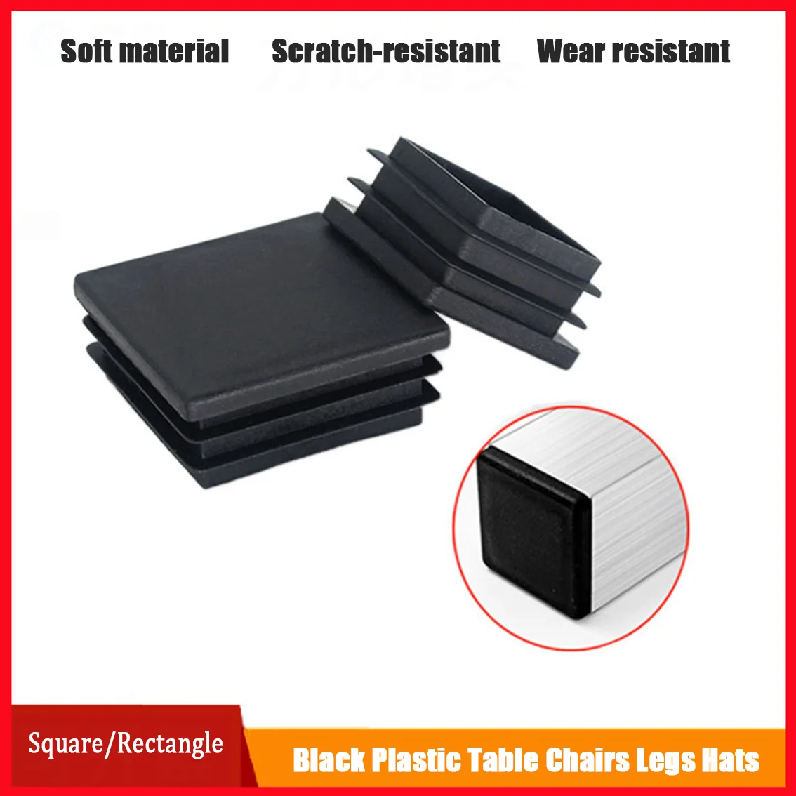 4-16Pcs Black Plastic Table Chairs Legs Hats Tube Pipe Inserts Plug Square/Rectangle Inner Plug Furniture Non-slip Pad 19-100mm