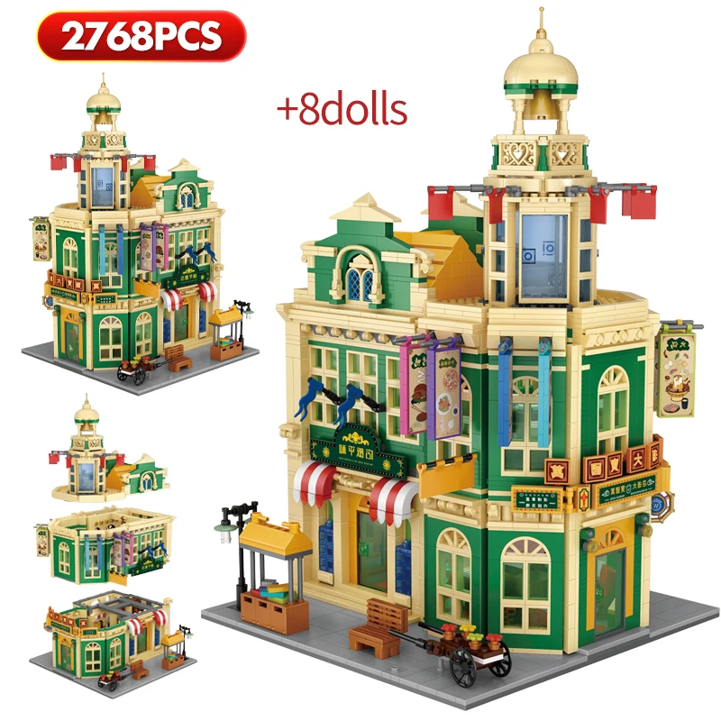 2768PCS Mini City Street View Retro Restaurant Building Blocks Friends Nostalgic Architecture Figures Bricks Toys For Kids Gifts